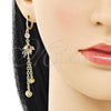 Oro Laminado Long Earring, Gold Filled Style Rolo and Bird Design, with Multicolor and White Cubic Zirconia, Polished, Golden Finish, 02.316.0086