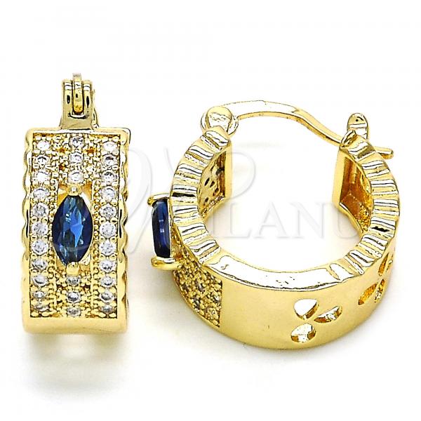 Oro Laminado Small Hoop, Gold Filled Style with Sapphire Blue and White Cubic Zirconia, Polished, Golden Finish, 02.210.0302.2.20
