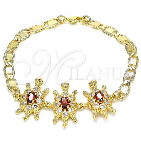 Oro Laminado Fancy Bracelet, Gold Filled Style Turtle Design, with Garnet and White Cubic Zirconia, Polished, Golden Finish, 03.63.2133.1.08