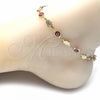 Oro Laminado Fancy Anklet, Gold Filled Style Evil Eye and Hand of God Design, Red Resin Finish, Golden Finish, 03.326.0007.10