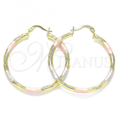 Oro Laminado Medium Hoop, Gold Filled Style Diamond Cutting Finish, Tricolor, 02.213.0244.40