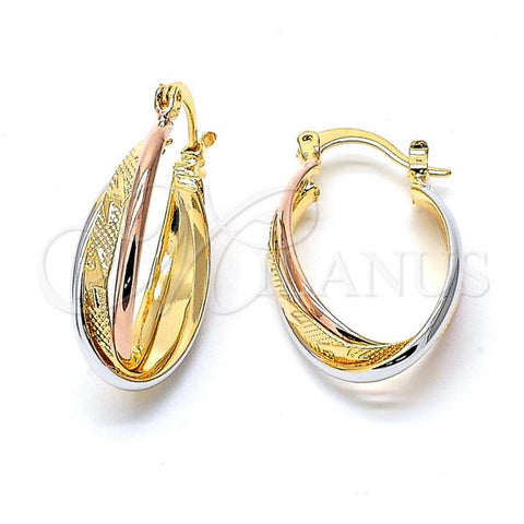 Oro Laminado Medium Hoop, Gold Filled Style Diamond Cutting Finish, Tricolor, 5.155.018.1