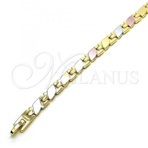 Oro Laminado Solid Bracelet, Gold Filled Style Polished, Tricolor, 03.102.0058.08