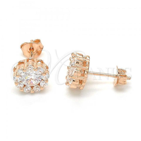 Sterling Silver Stud Earring, Flower Design, with White Cubic Zirconia, Polished, Rose Gold Finish, 02.186.0021.1