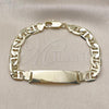 Oro Laminado ID Bracelet, Gold Filled Style Mariner Design, Diamond Cutting Finish, Golden Finish, 03.213.0369.08