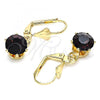 Oro Laminado Leverback Earring, Gold Filled Style with Dark Amethyst Crystal, Polished, Golden Finish, 02.122.0112.1