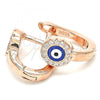 Sterling Silver Huggie Hoop, Evil Eye Design, with White Cubic Zirconia, Blue Enamel Finish, Rose Gold Finish, 02.336.0136.1.12