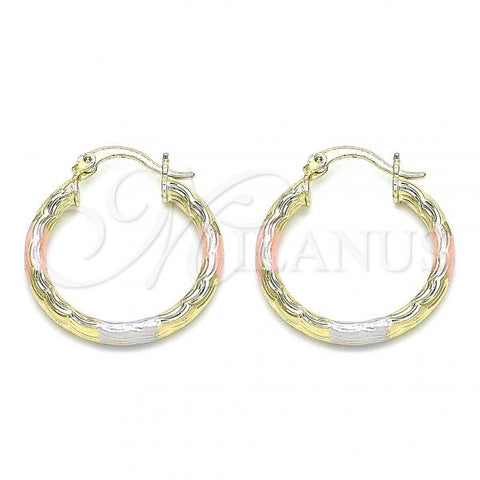 Oro Laminado Small Hoop, Gold Filled Style Diamond Cutting Finish, Tricolor, 02.213.0151.1.25