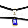 Oro Laminado Fancy Necklace, Gold Filled Style Choker and Ball Design, with Dark Tanzanite Cubic Zirconia and Ivory Pearl, Polished, Golden Finish, 04.215.0020.1.13