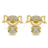Oro Laminado Stud Earring, Gold Filled Style Little Girl Design, with White Micro Pave, Polished, Golden Finish, 02.213.0171