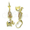 Oro Laminado Long Earring, Gold Filled Style Elephant Design, Polished, Tricolor, 02.351.0018