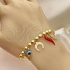 Oro Laminado Individual Bangle, Gold Filled Style Evil Eye and Ball Design, Polished, Golden Finish, 07.32.0010.05