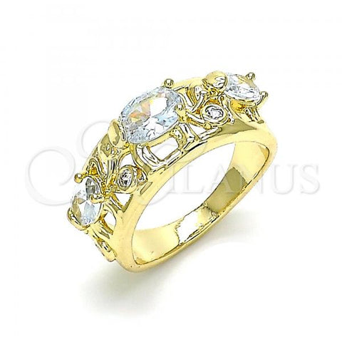 Oro Laminado Multi Stone Ring, Gold Filled Style Elephant Design, with White Cubic Zirconia, Polished, Golden Finish, 01.380.0015.08