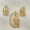 Oro Laminado Earring and Pendant Adult Set, Gold Filled Style with White Crystal, Polished, Golden Finish, 10.91.0249