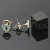 Oro Laminado Stud Earring, Gold Filled Style Heart Design, Turquoise Enamel Finish, Golden Finish, 02.64.0202 *PROMO*