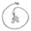Stainless Steel Pendant Necklace, Initials and Rolo Design, with White Crystal, Polished, Steel Finish, 04.238.0013.1.18