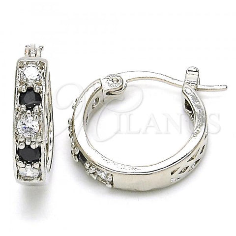 Rhodium Plated Small Hoop, with Black and White Cubic Zirconia, Polished, Rhodium Finish, 02.210.0279.8.20