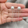 Sterling Silver Long Earring, Ball Design, with Ivory Pearl and White Crystal, Polished, Silver Finish, 02.399.0039