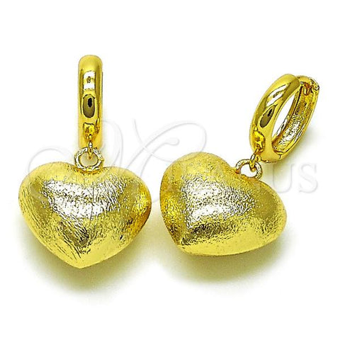 Oro Laminado Dangle Earring, Gold Filled Style Heart and Hollow Design, Brushed Finish, Golden Finish, 02.341.0211