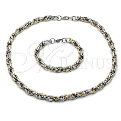 Stainless Steel Necklace and Bracelet, Rope Design, Polished, Two Tone, 06.116.0022.1