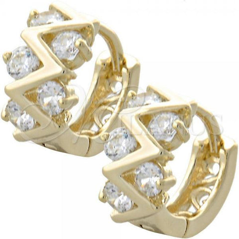 Oro Laminado Huggie Hoop, Gold Filled Style with White Cubic Zirconia, Polished, Golden Finish, 02.97.0097