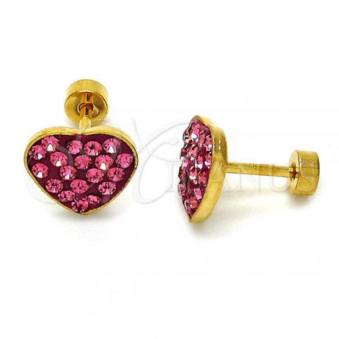 Stainless Steel Stud Earring, Heart Design, with Pink Crystal, Polished, Golden Finish, 02.271.0022.7