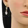 Oro Laminado Dangle Earring, Gold Filled Style with White Crystal, Polished, Golden Finish, 02.122.0115.5