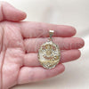 Oro Laminado Religious Pendant, Gold Filled Style Caridad del Cobre Design, Diamond Cutting Finish, Tricolor, 05.120.0103