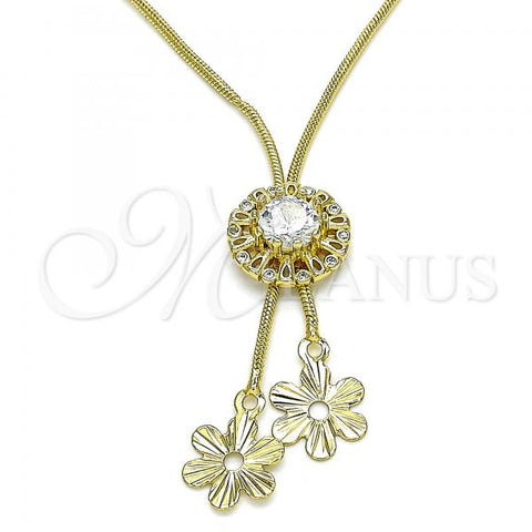 Oro Laminado Fancy Necklace, Gold Filled Style Flower Design, with White Cubic Zirconia, Polished, Golden Finish, 04.347.0006.1.20