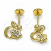 Oro Laminado Stud Earring, Gold Filled Style Moon and Star Design, with Cubic Zirconia, Polished, Golden Finish, 02.09.0168