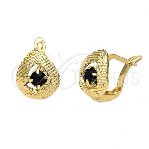Oro Laminado Leverback Earring, Gold Filled Style Teardrop Design, with Black Cubic Zirconia, Diamond Cutting Finish, Golden Finish, 5.127.047.1