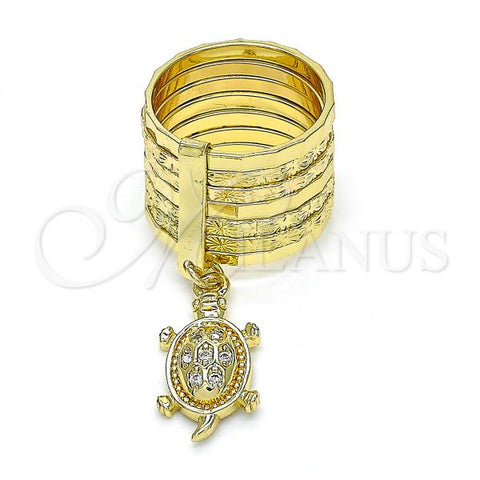 Oro Laminado Multi Stone Ring, Gold Filled Style Semanario and Turtle Design, with White Cubic Zirconia, Diamond Cutting Finish, Golden Finish, 01.253.0031.1.07 (Size 7)
