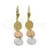 Oro Laminado Long Earring, Gold Filled Style Diamond Cutting Finish, Tricolor, 02.63.2143