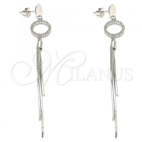 Sterling Silver Long Earring, with White Cubic Zirconia, Polished, Rhodium Finish, 02.186.0197