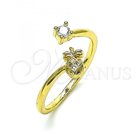 Oro Laminado Multi Stone Ring, Gold Filled Style Pineapple Design, with White Cubic Zirconia, Polished, Golden Finish, 01.284.0080