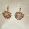 Oro Laminado Leverback Earring, Gold Filled Style Heart Design, with Rose and White Crystal, Polished, Golden Finish, 02.122.0111.2