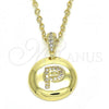 Oro Laminado Fancy Pendant, Gold Filled Style Initials Design, with White Cubic Zirconia, Polished, Golden Finish, 05.341.0013
