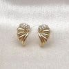 Oro Laminado Stud Earring, Gold Filled Style Wings Design, with White Micro Pave, Polished, Golden Finish, 02.411.0016