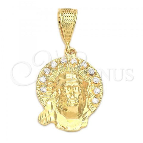 Oro Laminado Religious Pendant, Gold Filled Style Jesus Design, with White Cubic Zirconia, Golden Finish, 5.187.003