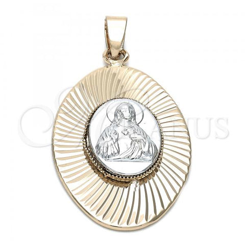 Oro Laminado Religious Pendant, Gold Filled Style Sagrado Corazon de Jesus Design, Diamond Cutting Finish, Two Tone, 5.197.009