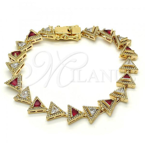 Oro Laminado Tennis Bracelet, Gold Filled Style with Ruby and White Cubic Zirconia, Polished, Golden Finish, 03.210.0074.2.08