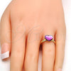 Oro Laminado Multi Stone Ring, Gold Filled Style Heart Design, with Fuchsia Swarovski Crystals, Polished, Golden Finish, 01.239.0002.9 (One size fits all)
