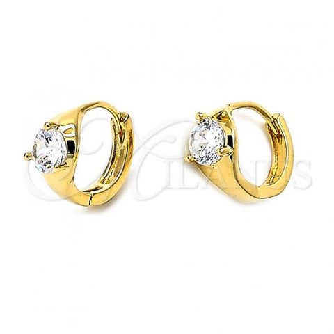 Oro Laminado Huggie Hoop, Gold Filled Style with White Cubic Zirconia, Polished, Golden Finish, 5.132.024
