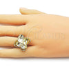 Oro Laminado Elegant Ring, Gold Filled Style Flower Design, Diamond Cutting Finish, Golden Finish, 01.213.0068