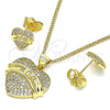Oro Laminado Earring and Pendant Adult Set, Gold Filled Style Mom and Heart Design, with White Micro Pave, Polished, Golden Finish, 10.156.0419