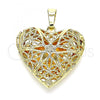 Oro Laminado Locket Pendant, Gold Filled Style Heart Design, Polished, Golden Finish, 05.117.0014