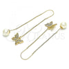 Oro Laminado Threader Earring, Gold Filled Style Butterfly Design, with White Micro Pave, Polished, Golden Finish, 02.210.0543