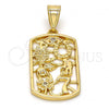 Oro Laminado Religious Pendant, Gold Filled Style Owl and Little Boy Design, with White Cubic Zirconia, Polished, Golden Finish, 05.253.0006