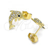 Oro Laminado Stud Earring, Gold Filled Style Dolphin Design, with White and Black Micro Pave, Polished, Golden Finish, 02.284.0044
