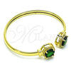 Oro Laminado Individual Bangle, Gold Filled Style with Green Cubic Zirconia and White Micro Pave, Polished, Golden Finish, 07.381.0001.3